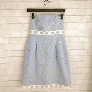 Lilly Pulitzer Blue White Lemon Strapless Dress 4